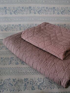 Bedding Set Coral Pink Boho Diamond Quilted Twin Coverlet